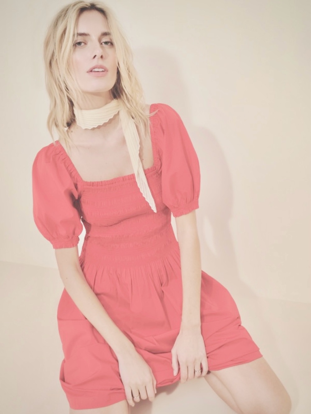 89TH & MADISON AS U WISH | L | Smocked Puff Sleeve Peasant Coral Dress Skirt Lot